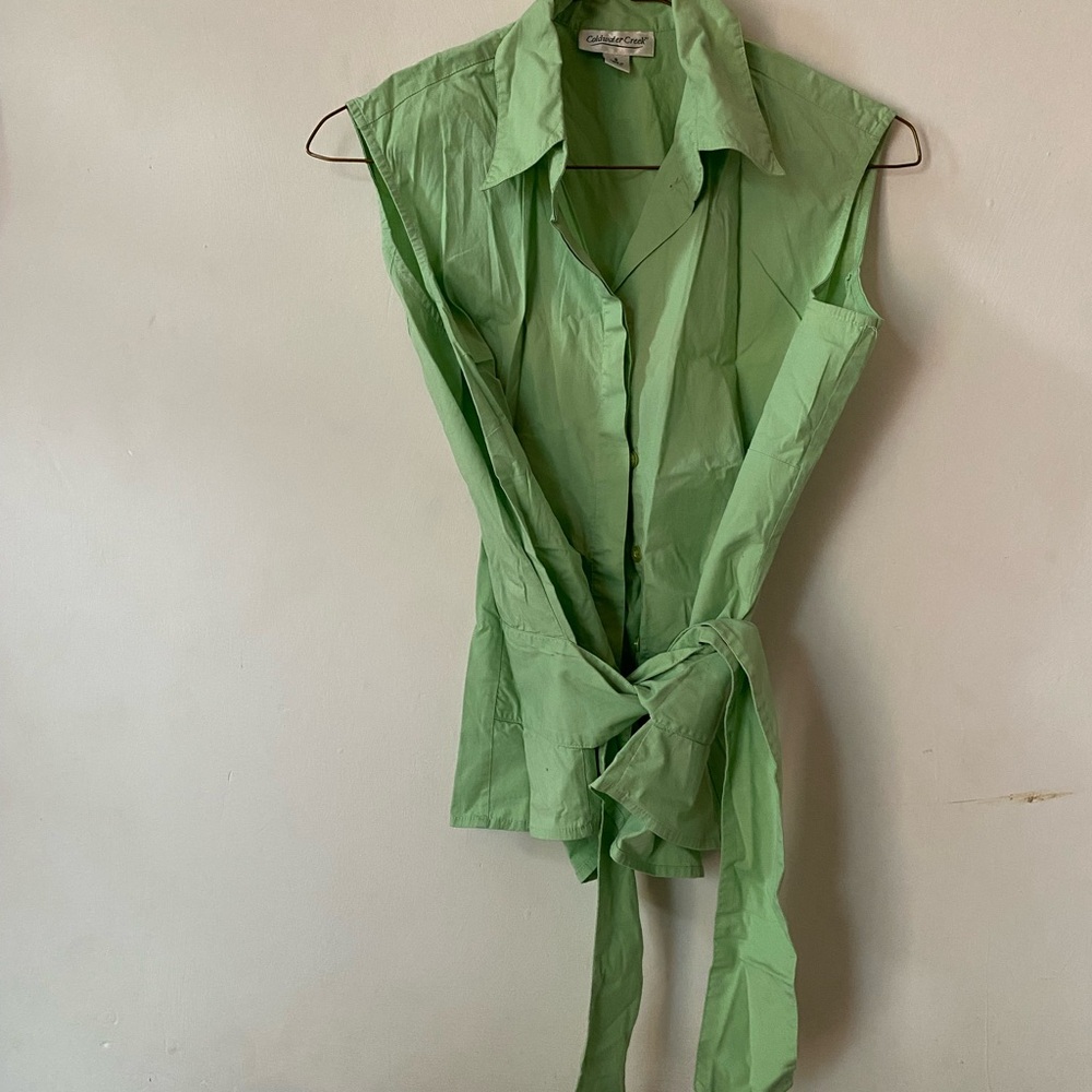 Vintage Coldwater Creek Green Sleeveless Button Down Shirt